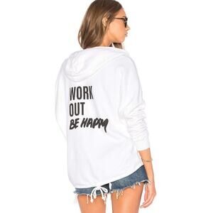 Tyler Jacobs Work Out Be Happy White Hooded Sweatshirt Jacket Women's M/L 2411